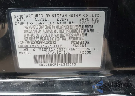 2017 Nissan Versa Note Sv z USA, uszkodzony, nr VIN 3N1CE2CP8HL353073